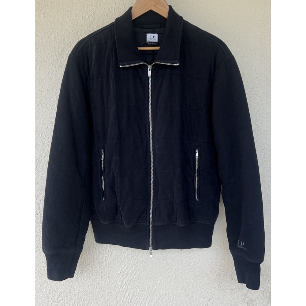 VTG C.P. Company Men's Black Quilted Bomber Jacket Zip Front Made in Italy L